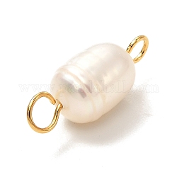 Connettori di collegamento di perle d'acqua dolce coltivate naturali, con 304 occhiello in acciaio inossidabile dorato, riso, colore conchiglia, 14.5~15x6mm, Foro: 2 mm