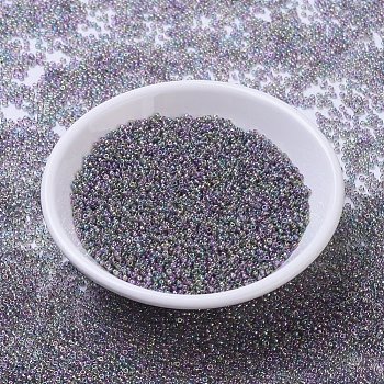 Perles rocailles miyuki rondes, Perles de rocaille japonais, (rr2440) lustre arc-en-ciel gris transparent, 11/0, 2x1.3mm, Trou: 0.8mm, à propos 1100pcs / bouteille, 10 g / bouteille