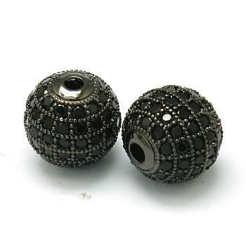 Perles de cubes zircone en laiton , ronde, gunmetal, 10mm, Trou: 2mm