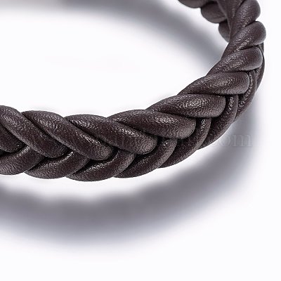 Dark Brown Yellow Spacer Pu Leather Braided Electroplated