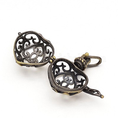 Подвески из сердечной латуни с полыми клетками KK-D389-02AB-RS-1