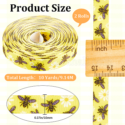 Полиэстеровые ленты с принтом пчел&nbsp;SRIB-WH20020-018C-1