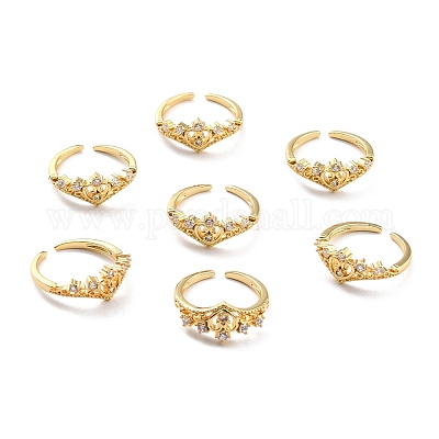 Прозрачное кольцо-манжета в форме сердца из кубического циркония для женщин RJEW-C018-19G-1