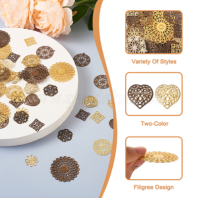 60 шт. 12-х стилевых латунных многорядных звеньев и филигранных соединительных звеньев&nbsp;KK-SW0001-05-1