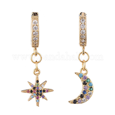 Orecchini Pendenti Asimmetrici Donna – Design Bohémien Con Stelle, Sole E Luna, Cristallo, Leggeri