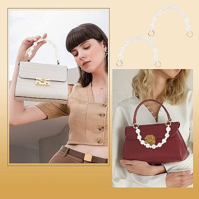 Anse de sac en plastique imitation perle perlée, avec bagues à ressort en  alliage, pour les accessoires de remplacement de sac à main, blanc, 