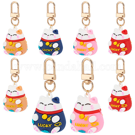 PH PandaHall 8pcs Lucky Cat Keychain Clips 4 Style Fortune Cat Charms Alloy Trigger Snap Hooks with Lucky Cat Pendants Beckoning Cat Keychains for Purse Strap Keys Bag Jewelry HJEW-PH0001-49-1