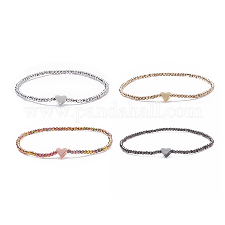 Bracelet extensible perles rondes en verre avec coeur en laiton pour femme BJEW-JB08090-1