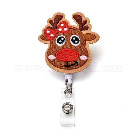 Christmas Reindeer/Stag/Deer Felt & ABS Plastic Badge Reel AJEW-I053-03-1