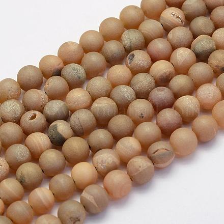 Chapelets de perles en agate druzy naturelle électrolytique G-G708-8mm-05-1