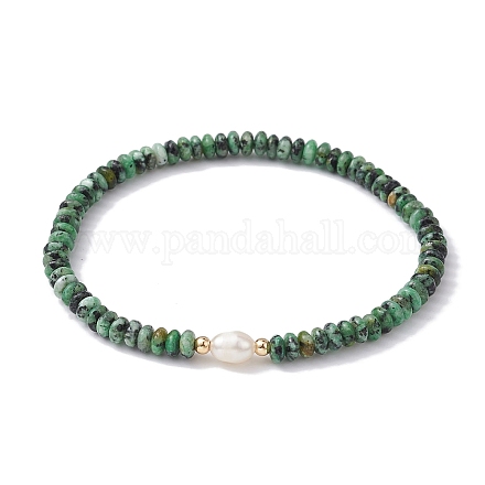 Pulseras elásticas con cuentas de perlas y rondelle de jade africano natural BJEW-JB09918-03-1