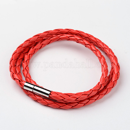 Imitation tressée bracelets d'emballage cordon en cuir BJEW-L566-02B-1