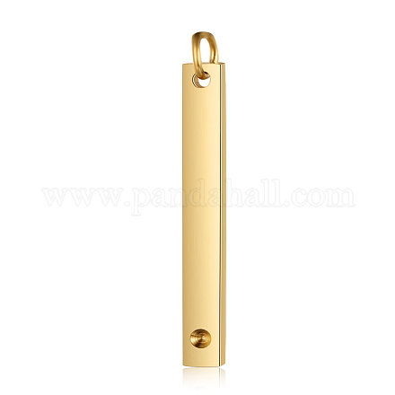 201ステンレス鋼ペンダントラインストーンセッティング  尖ったバックラインストーン用  長方形  ゴールドカラー  1.5mmのラインストーンに適する  32x3.7x1.5mm  穴：3mm STAS-S105-T607D-2-3.7-1