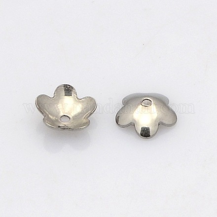 5-Petal 201 Stainless Steel Flower Bead Caps STAS-N027-02-1