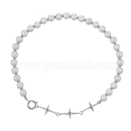 女性のためのチタン鋼のクロスリンクを備えた模造真珠ビーズチェーンネックレス  透明  45cm NJEW-BB71266-A-1