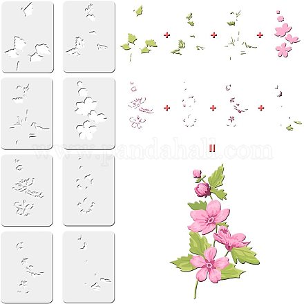 Fingerinspire 8 Stk Kirschblüten Schablonen Malschablonen Sets Kunststoff Kirschblüten Malschablonen Sonnenblumen Schablonen Sets zum Malen auf Holz DIY-WH0172-358-1