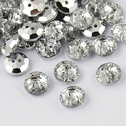 Botones redondos planos del diamante artificial de acrílico de Taiwán de 2-agujero BUTT-F015-15mm-02-1