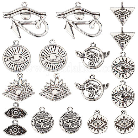 SUNNYCLUE 1 Box 72Pcs Egyptian Charms Tibetan Style Eye of Horus Charms Flat Round Evil Eye Triangle Eye Charm Eye of Ra Re Alloy Charms for Jewelry Making Charm Necklace Bracelets Earrings DIY Craft FIND-SC0003-68-1
