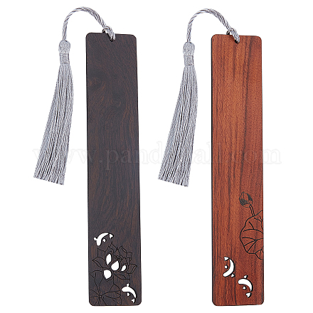 Marcapáginas de madera con grabado de loto pandahall elite AJEW-PH0003-37-1