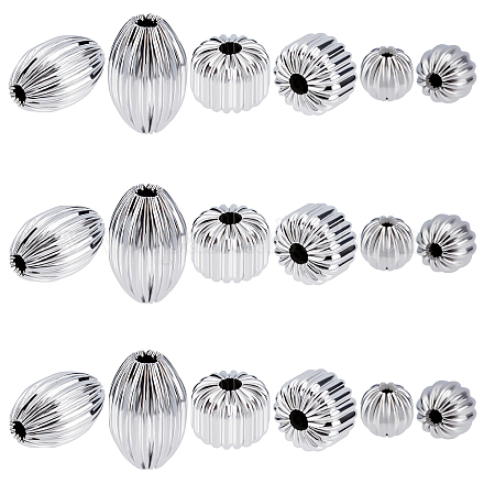 UNICRAFTALE 18pcs Round & Lantern & Rice Shape Corrugated Beads 304 Stainless Steel Spacer Beads Metal Loose Beads for DIY Jewelry Making STAS-UN0031-11-1