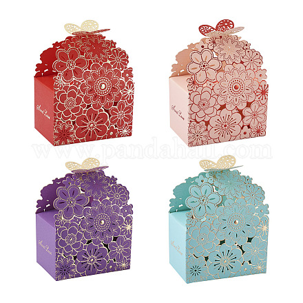 Fashewelry 40 stücke 4 farben schmetterling & aushöhlen blumen muster papierfalte bonbonboxen CON-FW0001-04-1