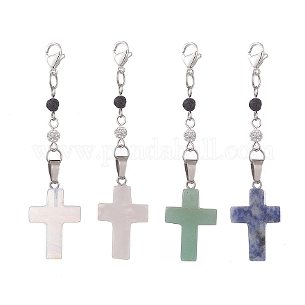 Décorations de pandant de pierres précieuses mixtes croix HJEW-JM01019-1