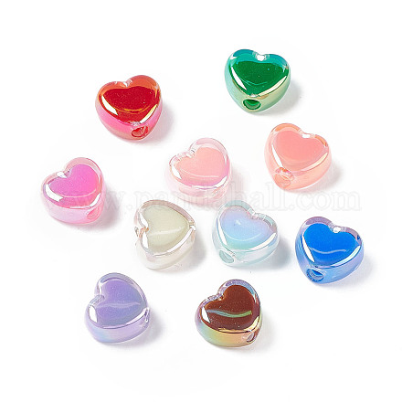 UV Plating Rainbow Iridescent Acrylic Beads OACR-H015-10-1