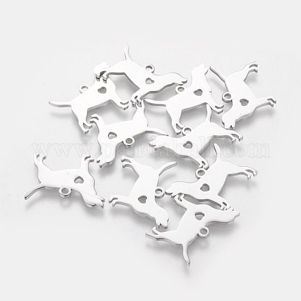 201ステンレス鋼の子犬ペンダント  シルエットチャーム  心の犬  ステンレス鋼色  16x20x1.1mm  穴：1.5mm STAS-Q201-T431-1