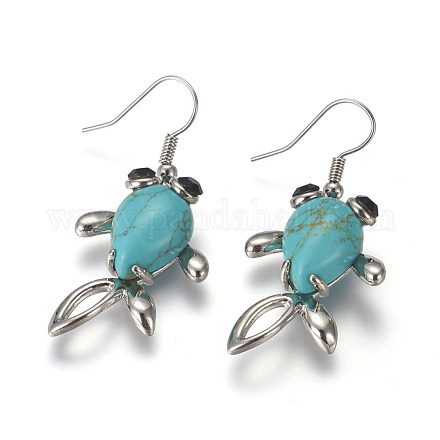 Boucles d'oreilles avec pendentifs en turquoise synthétique EJEW-F097-02P-1