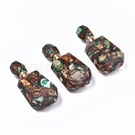 Pendentifs de flacons de parfum ouvrants en bronzite synthétique et jaspe impérial assemblés G-S366-059E-1