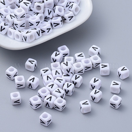 Perles de lettre de trou horizontal acrylique PL37C9308-V-1