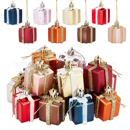 Nbeads 16 個 8 色クリスマステーマプラスチックペンダント装飾  クリスマスツリーの飾りをロープで吊るす  ギフト用の箱  ミックスカラー  116mm  2個/カラー AJEW-NB0005-46-1