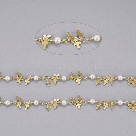 Chaînes de perles en laiton faites à la main de 3.28 pied X-CHC-I029-02G-1