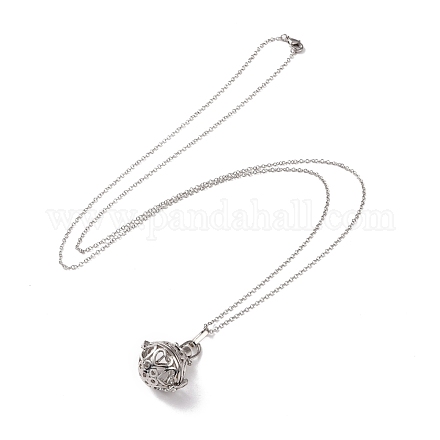 Modelo del corazón de cadena larga rolo de latón de las mujeres de moda reronda de jaula hueca collares colgante medallón NJEW-L065-17-1