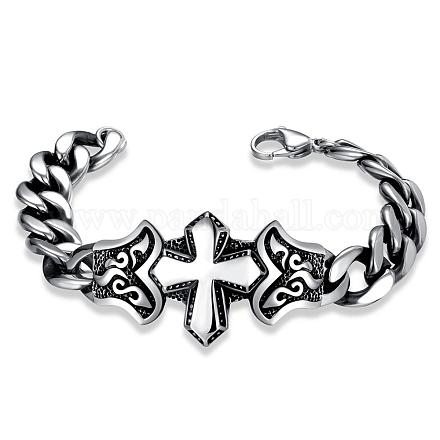 Punk Rock Style 316L Surgical Stainless Steel Curb Chain Cross Link Bracelet for Men BJEW-BB03784-1