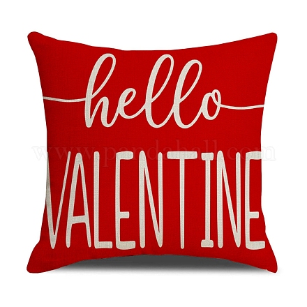 バレンタインデーの黄麻布の枕カバー  正方形のジッパー付き枕カバー  こんにちは、バレンタインという言葉  クリムゾン  450x454x2mm AJEW-M217-01B-1