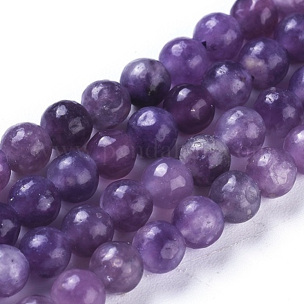 Fili di perle di pietra mica naturale di lepidolite / viola G-D0020-15-4mm-1