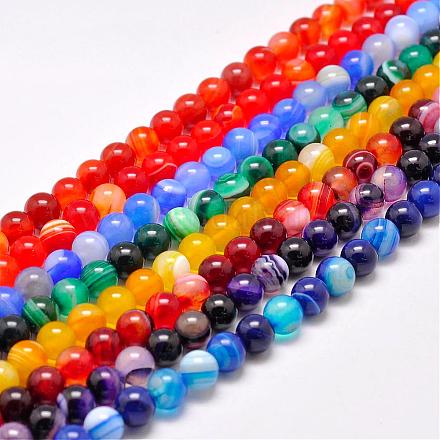 Chapelets de perles en agate rayée naturelle/agate à bandes G-G962-14mm-M-1