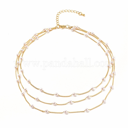 Collar redondo de tres capas con cuentas de perlas de plástico NJEW-JN03833-1
