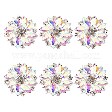 FINGERINSPIRE 6PCS 26.5MM Flower Brass Rhinestone Shank Buttons Crystal AB Color Sew On Buttons with 1-Hole and Flat Back FIND-FG0001-96C-1