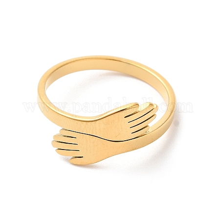 Placcatura ionica (ip) 304 anello per polsino abbraccio a mano in acciaio inossidabile per donna RJEW-K245-34G-1
