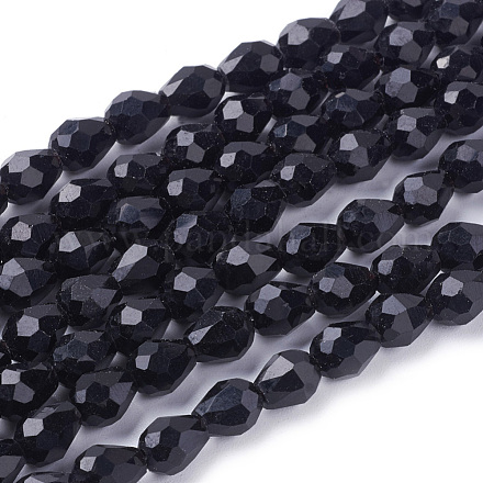 Brins de perles en verre à facettes noires X-GLAA-E010-5x7mm-17-1