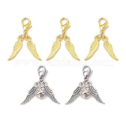 20Pcs 2 Styles Alloy Wings and Iron Bell Pendant Decoration HJEW-JM01309-1