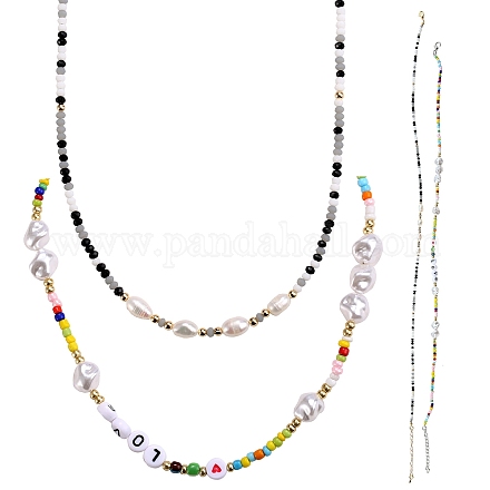 2Pcs 2 Styles Glass Seed Beaded Necklaces Sets NJEW-SZ0001-38-1