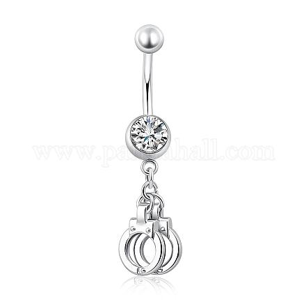 Joyería piercing real platino plateado latón rhinestone esposas anillo del ombligo anillos del vientre AJEW-EE0001-36-1