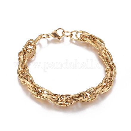 Ion Plating(IP) 304 Stainless Steel Rope Chain Bracelets BJEW-I274-08G-1