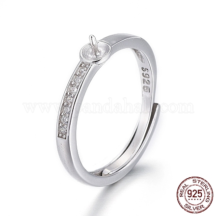 Adjustable Rhodium Plated 925 Sterling Silver Finger Ring Components STER-F048-15P-1