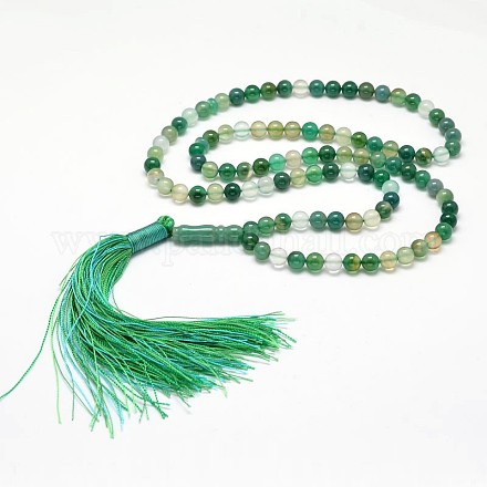 Bracelets de perles naturelles agate mala verts G-P105-01G-1