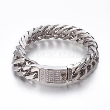 304 Stainless Steel Curb Chain Bracelets BJEW-P255-01B-1