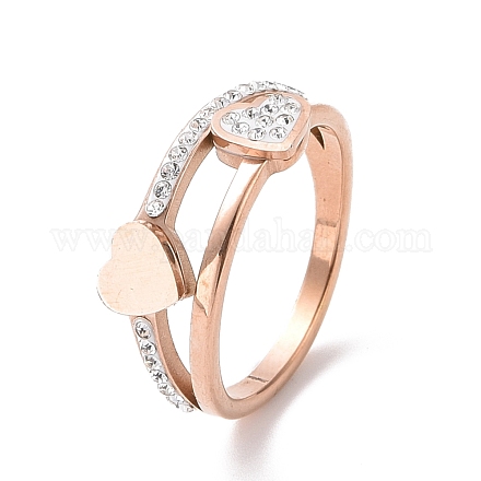 Crystal Rhinestone Heart Finger Ring RJEW-D120-03RG-1